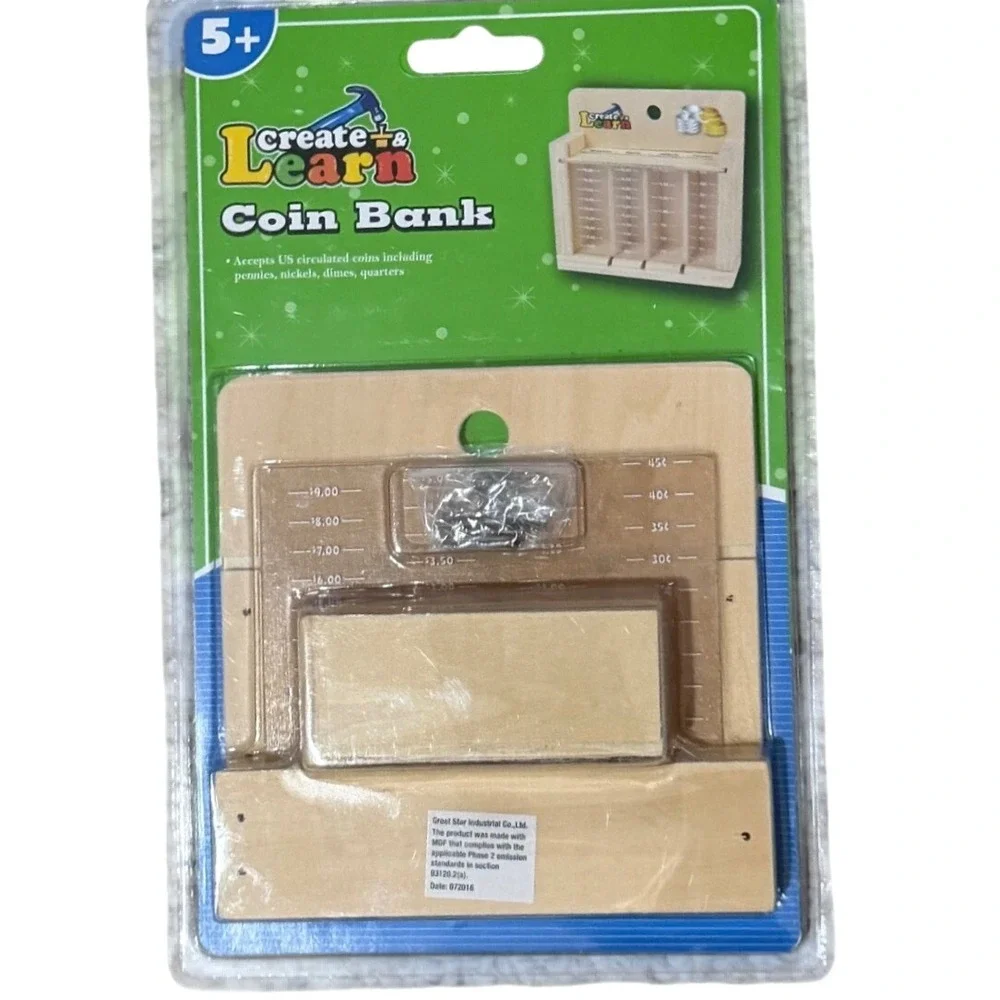 NOS Create & Learn Coin Bank Wooden Craft Kit New Sealed Discontinued